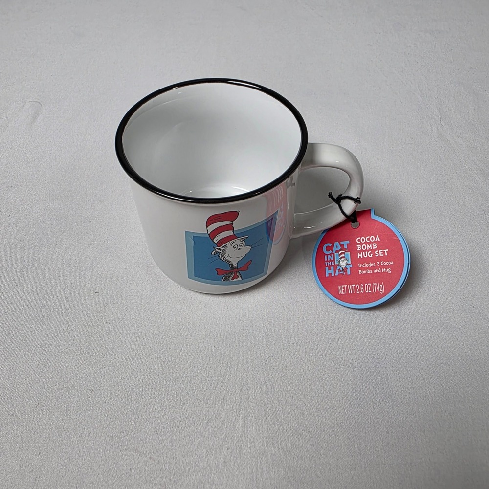 Dr. Seuss‎ Cat in the Hat Mug White Ceramic Campfire Style Black Rim